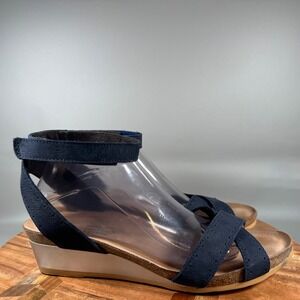 NAOT Wand Navy Blue Suede Wedge Ankle Strap Sandals Women Size 42 11